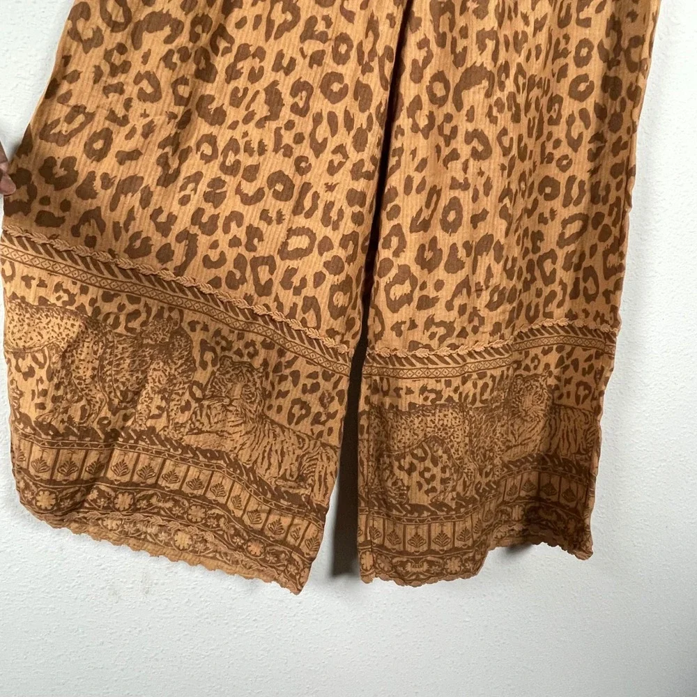 Soft Surroundings Wide Leg Pants Women PL Orange‎ Leopard Print Excellent Petite